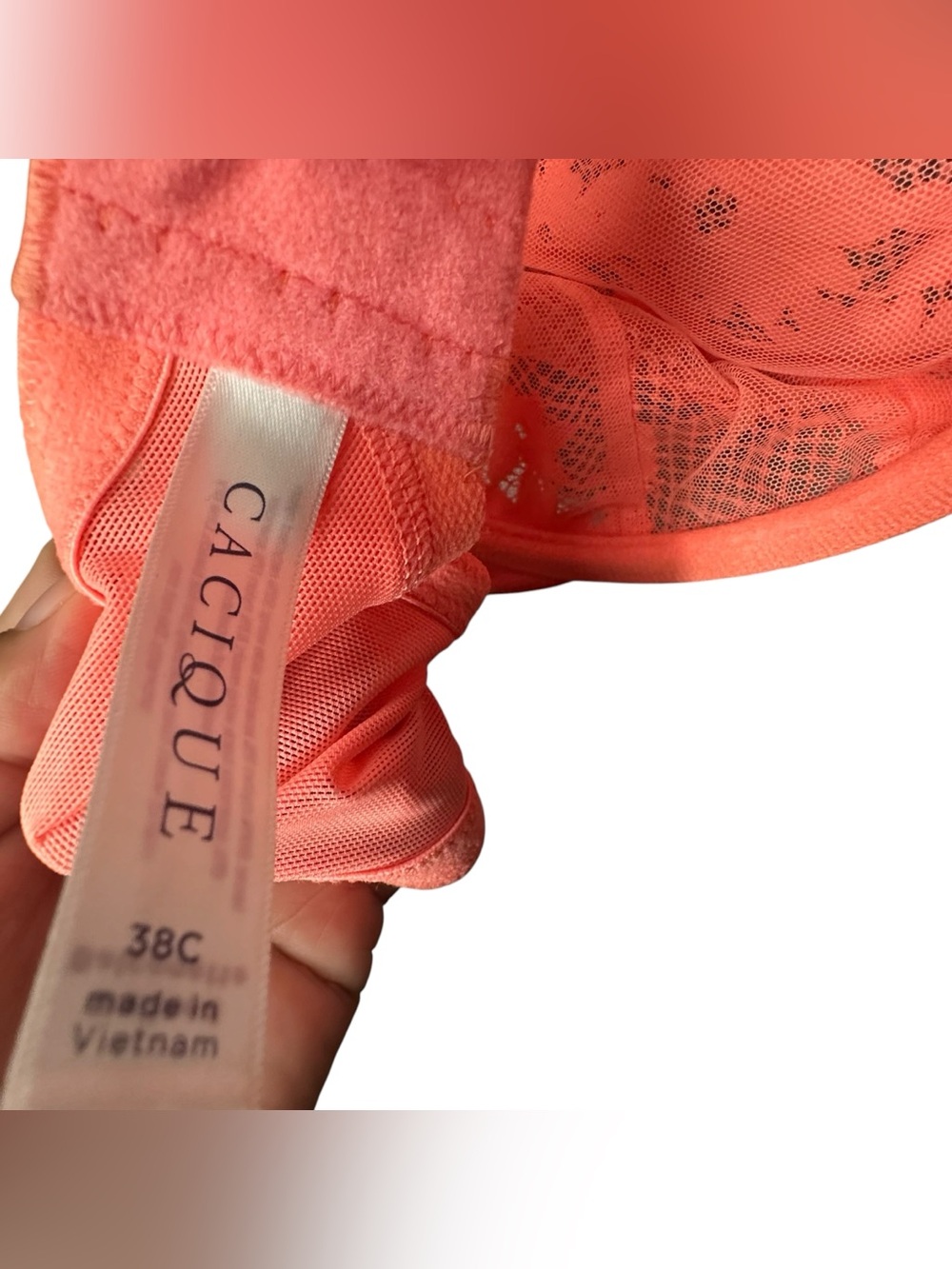 Cacique 38C Coral Lace Underwire Bra Floral Lace Balconette - Picture 11 of 11